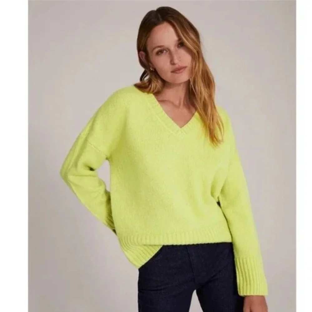 Favorite Daughter The William Sweater Citron Green V-Neck Wool Cashmere M EUC
